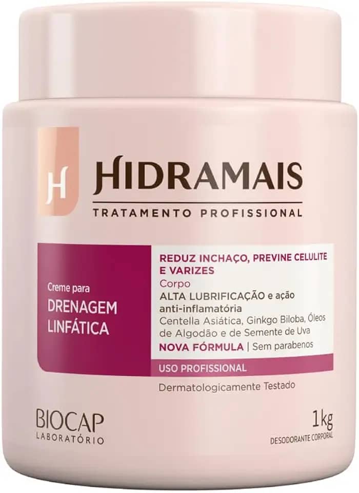 Creme de Massagem Profissional Hidramais 1kg – Alta Lubrificação e Deslizamento para Drenagem Linfática e Modeladora, Não Oleoso, Pele Macia e Hidrata