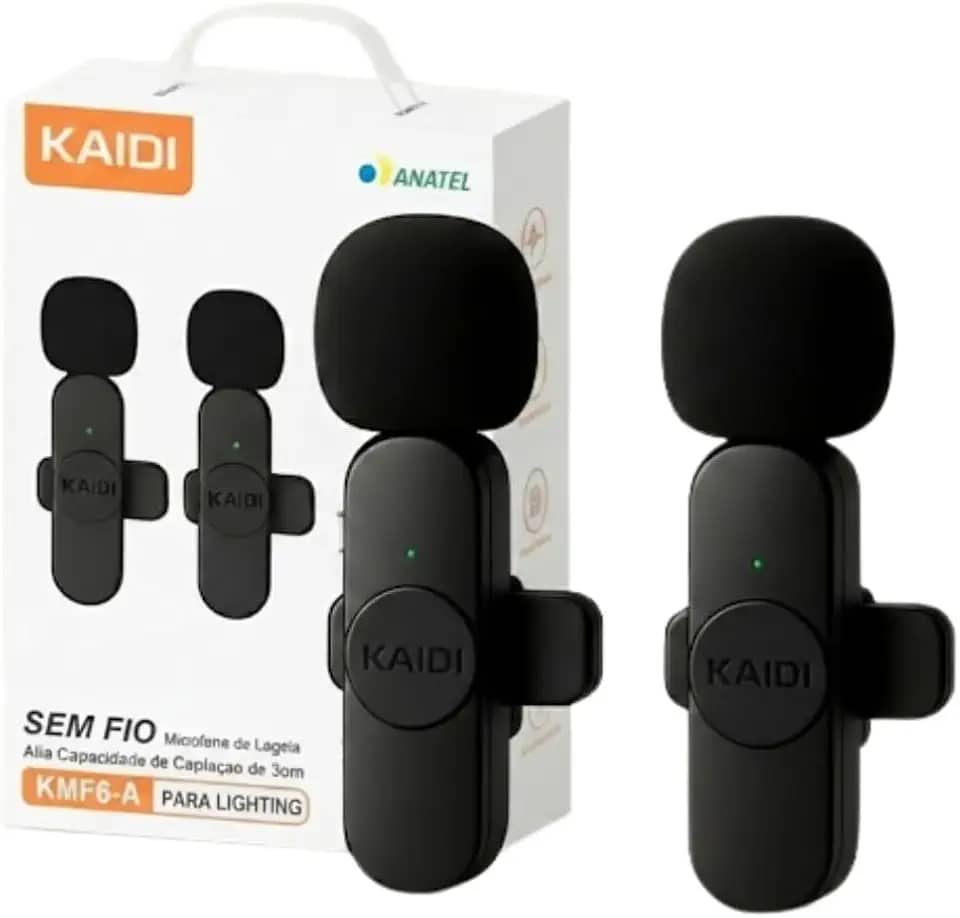 Microfone Lapela Sem Fio Profissional – Áudio Cristalino com Redução de Ruído | Compatível com iPhone. Para Vídeos, TikTok, YouTube e Lives (Lightning, até Iphone 14)