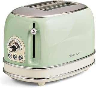 Ariete 155, Torradeira Eletrica Vintage Verde, 750W, 6 Níveis de Tostagem, Funções: Torrar, descongelar, reaquecer, Corpo Aço Inoxidável, 127V