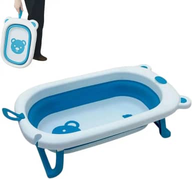 Banheira Dobrável para Bebê em Silicone, 34 Litros, Azul, Antiderrapante, Compacta