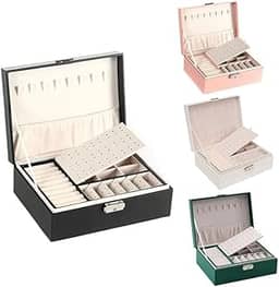 Porta Joia Grande Dupla Camada Multifuncional Couro com Chave(Cor aleatória-2020)