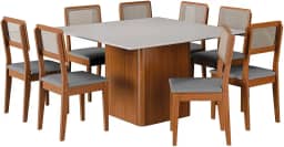 Conjunto Sala de Jantar Mesa Quadrada Montevideo 1,36m C/ 8 Cadeiras Santiago Madeirado/Cinza Dobuê