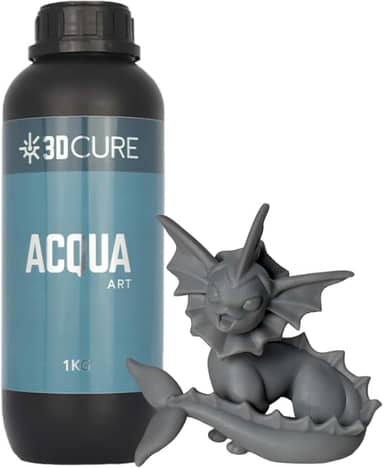 Resina 3D Cure Acqua Art para impressoras 3D lavável com água semiflexível com baixo odor e cura rápida (Cinza Claro)