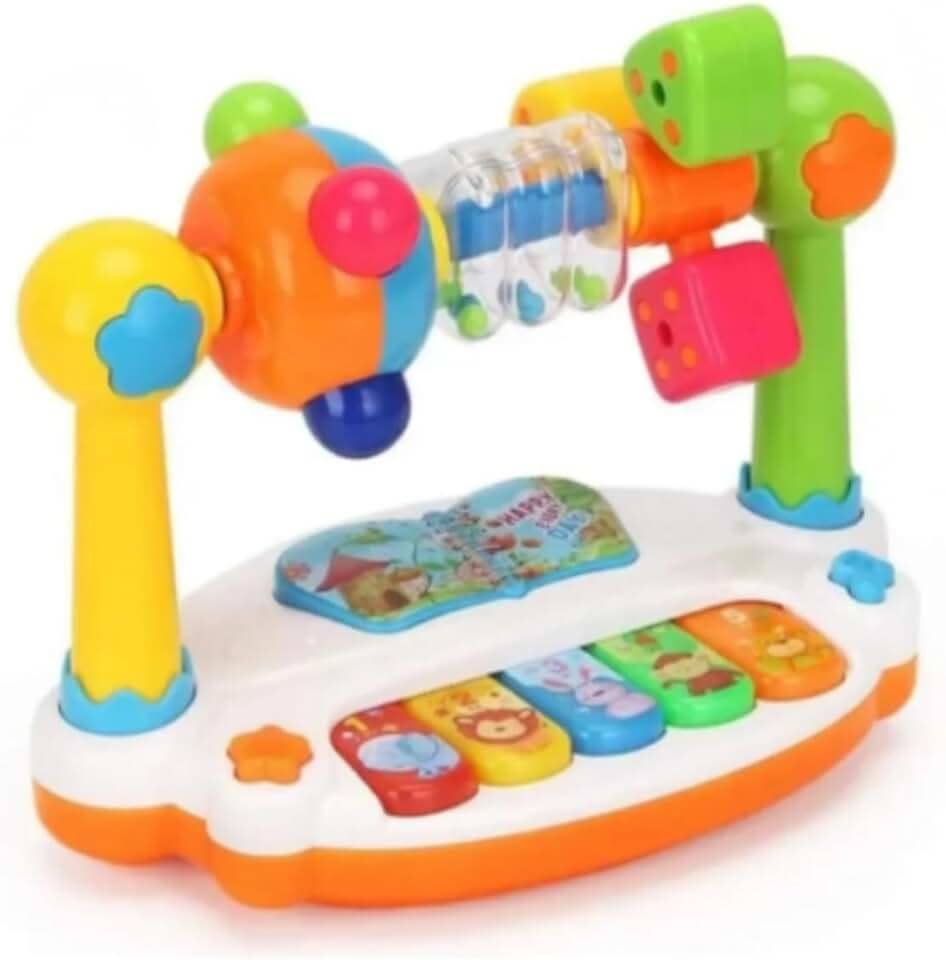 Teclado Musical Infantil Educativo com Luzes e Sons de Animais, Cho calho Giratório, Formas Geométricas - Estimula Coordenação e Desenvolvimento Cognitivo