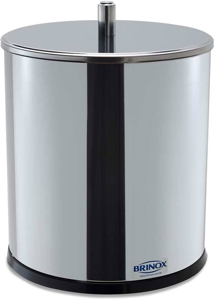 Lixeira Inox com Tampa, 5,4 Litros, Decorline Lixeiras, 18,5 x 23 cm, Aço Inox, Brinox