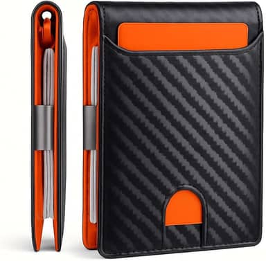 Carteira Slim Minimalista de Alumínio e Fibra de Carbono com Bloqueio RFID e Porta Cartões Compacta