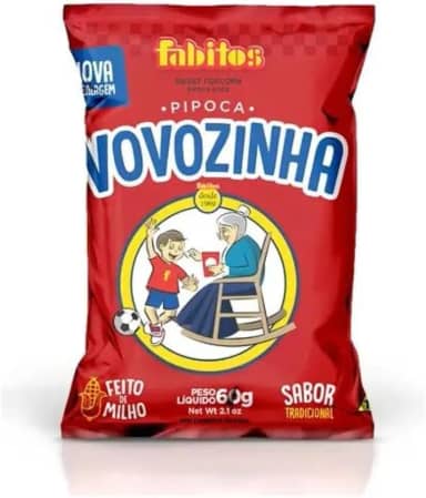 Vovozinha Pipoca Doce Tradicional, Sabor Original, Salgadinho de Milho, Vermelho, 10x60g