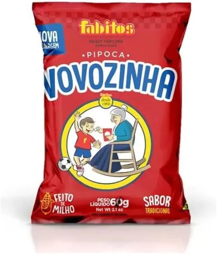 Vovozinha Pipoca Doce Tradicional, Sabor Original, Salgadinho de Milho, Vermelho, 10x60g