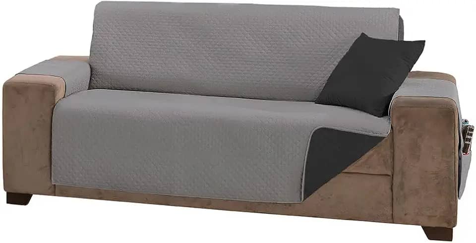 Protetor De Sofá Impermeável 4 Lugares King Liso Dupla Face Tecido Microfibra Cinza/Preto