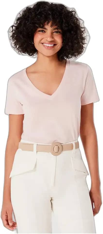 Blusa Básica Feminina Em Algodão Com Decote V