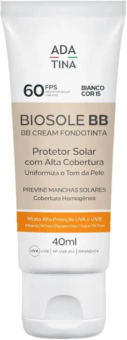 Ada Tina Protetor Solar Facial Biosole BB Cream FPS 60 40ml | Cor 15 | Alta Cobertura | Uniformiza o Tom de Pele | Toque Seco e Aveludado | 12 Horas de Proteção