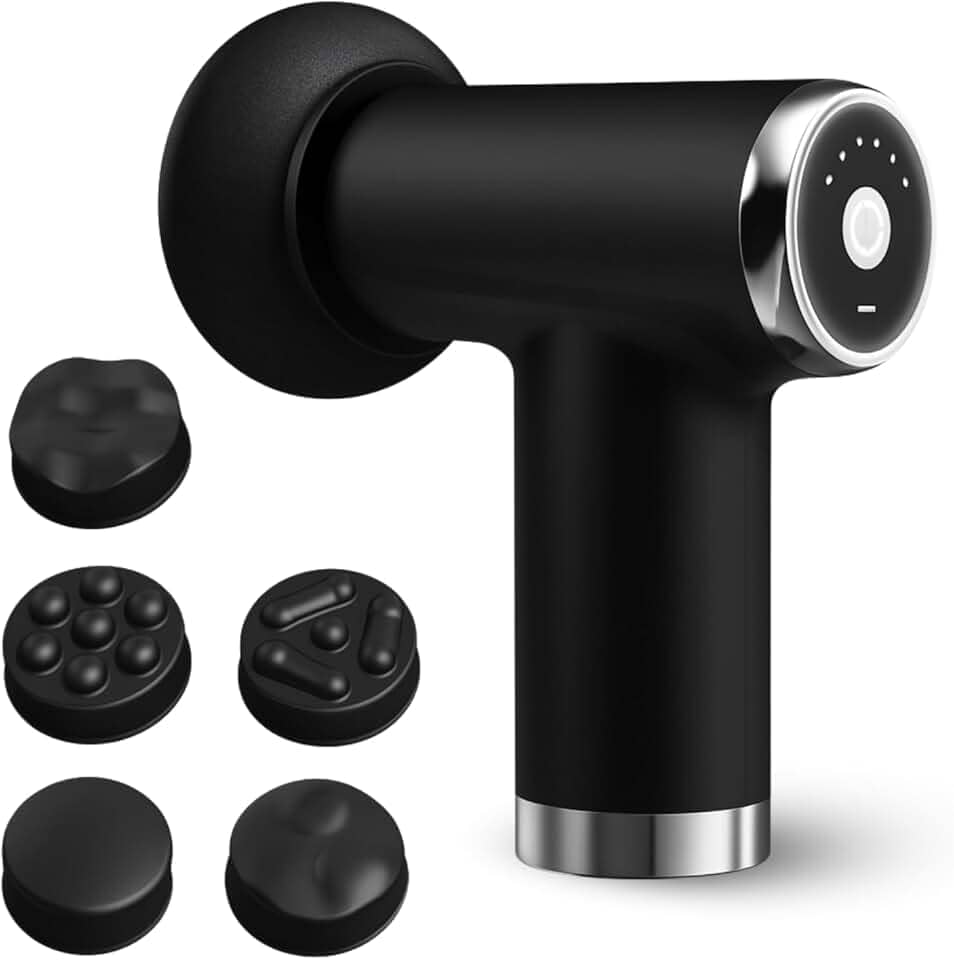 Massageador Portátil Profissional, 6 Níveis de Intensidade, 5 Cabeçotes Intercambiáveis, Bateria Recarregável USB, Motor Silencioso, Alívio Muscular e Relaxamento Corporal