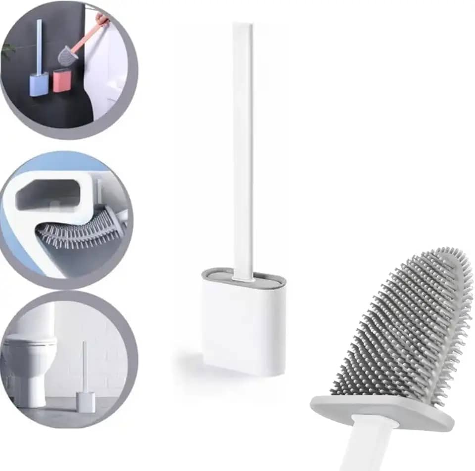 Escova de Limpar Vaso Sanitário Privada Banheiro em Silicone com Suporte Para Parede Cor Original (Branco)