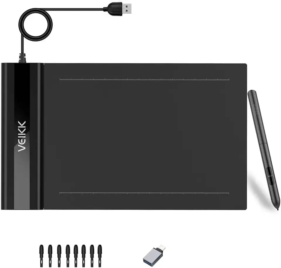 VEIKK Tablet de desenho gráfico S640 6 x 4 polegadas Ultra fino Tablet OSU portátil com caneta sem bateria de 8192 níveis (para desenho, aula online/e-learning e web-conference)