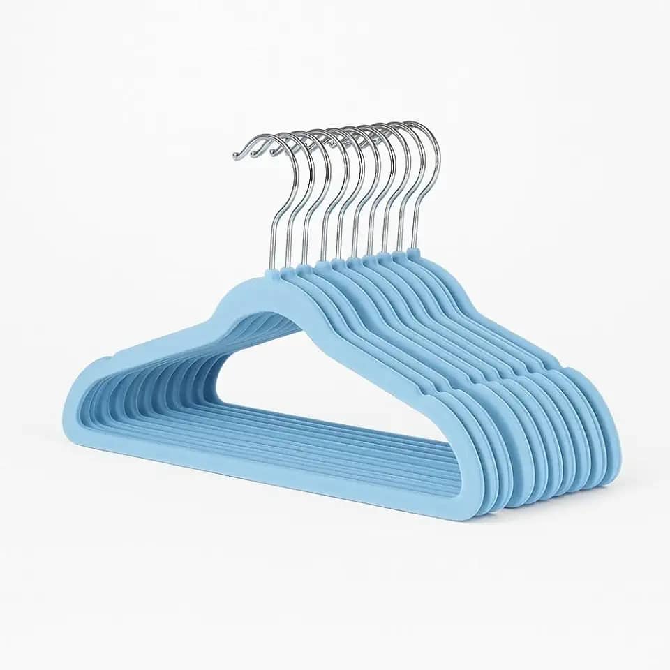 Kit 10 Cabide Infantil de Veludo Antideslizante Slim Ultrafino para Roupa Calça Camiseta de Bebe (Azul)