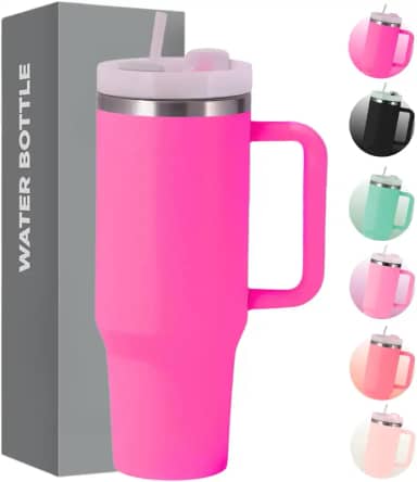 Copo Térmico com Tampa 1200 Ml Caneca Garrafa Térmica Com Canudo - Inox Parede Dupla (Pink)