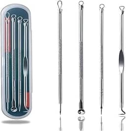 Kit Removedor de Cravos e Espinhas com 4 Peças Profissionais em Aço Inox + Estojo Ferramentas para Limpeza de Pele, Acne e Higiene Facial Segura