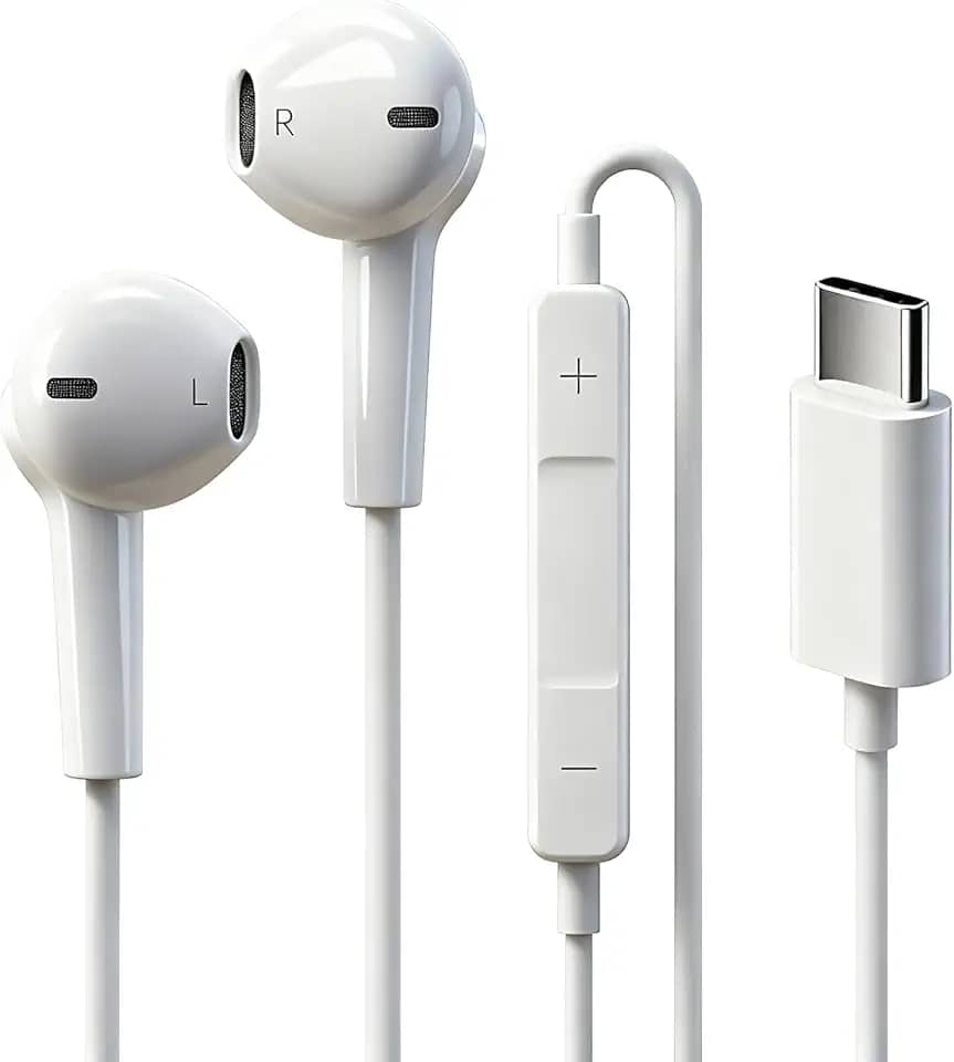Fones de ouvido USB C para iPhone 17 16 15, fones de ouvido tipo C com microfone e controle remoto, cancelamento de ruído, fones de ouvido com fio USB C para iPhone 17 16 15 Pro Max, Galaxy S25 S24