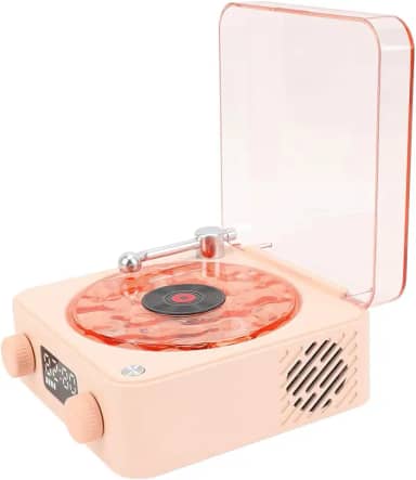 Caixa De Som Vitrola Toca Disco Vinil Bluetooth Cartao Tf USB Recarregavel Portatil Musica Luminaria Led Retro Vintage