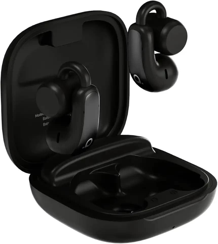 Fone de Ouvido Bluetooth Basike, Fone sem fio Bluetooth 5.3 com clipe, Condução Óssea, Cancelamento de Ruído, IPX5, Reprodução 28 Horas, Compatível com iOS, Android para Corrida e Fitness (Preto)