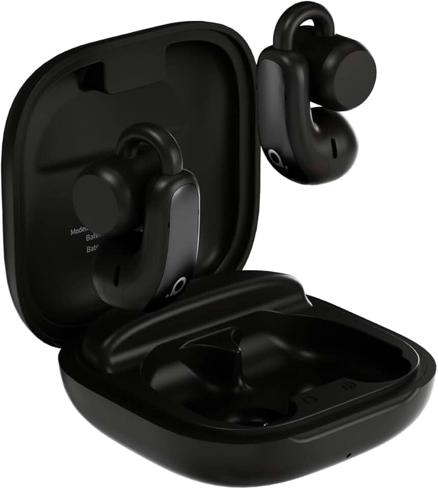 Fone de Ouvido Bluetooth Basike, Fone sem fio Bluetooth 5.3 com clipe, Condução Óssea, Cancelamento de Ruído, IPX5, Reprodução 28 Horas, Compatível com iOS, Android para Corrida e Fitness (Preto)