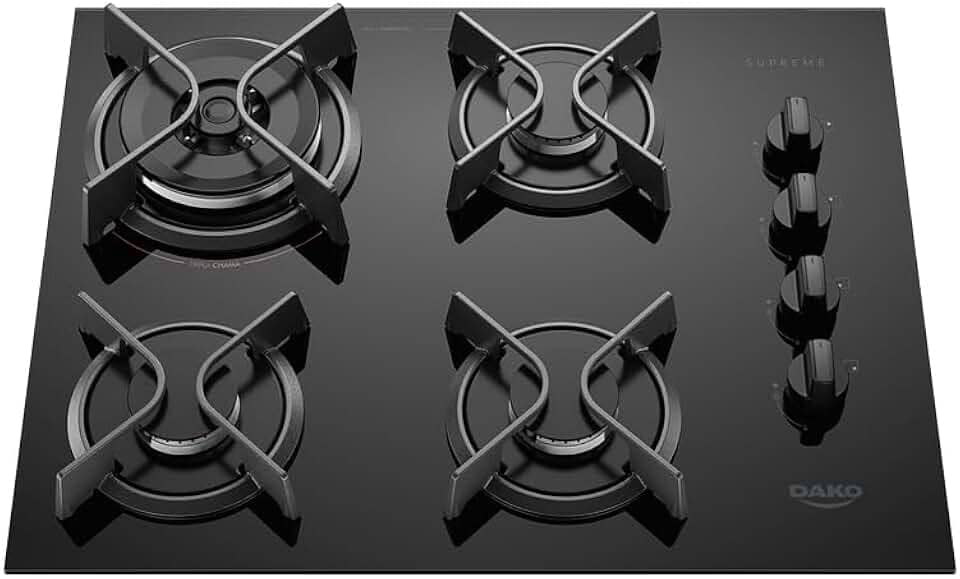 Cooktop 4 Bocas a Gás Dako Supreme com Queimador Tripla Chama e Mesa de Vidro Temperado Preto Bivolt