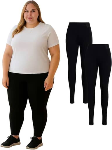 Kit Com 2 Calça Legging Feminina Plus Size Preta