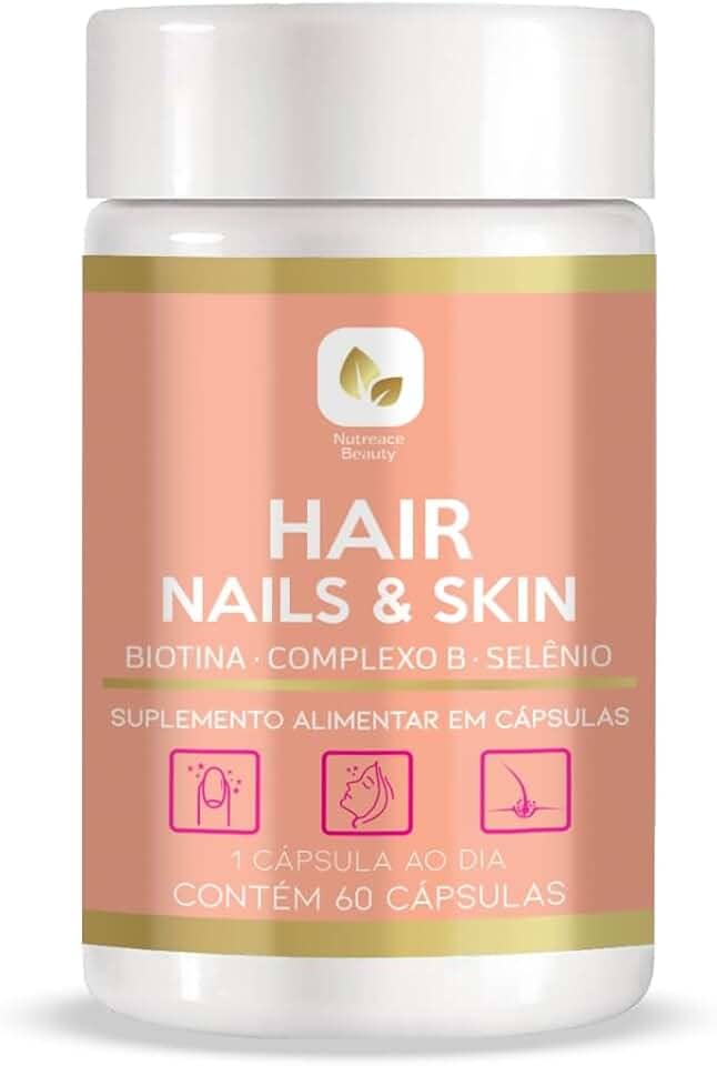 Vitamina Cabelos Pele e Unhas Crescimento Capilar, Anti Queda, Fortalecimento 1 Cápsula/Dia Nutreace Beauty