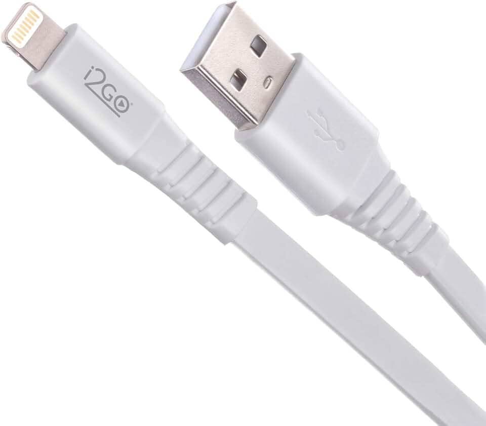 Cabo Iphone/Cabo Lightning I2GO Certificado MFi 1,2m 2,4A PVC Flexível Flat Branco - I2GO Basic
