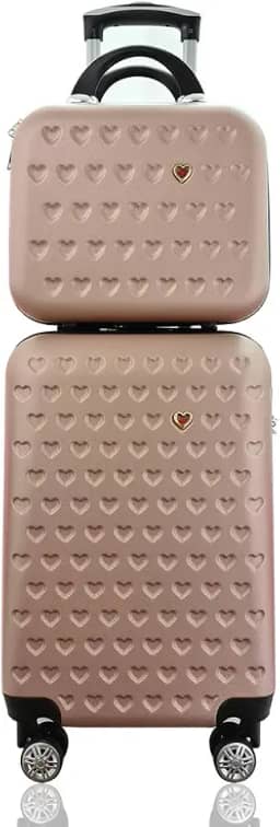 Kit Conjunto Mala de Bordo 10 kg para Viagem em ABS Cadeado Integrado Rodas 360º mais Frasqueira Rígida Gladiador C1MB Rose Gold