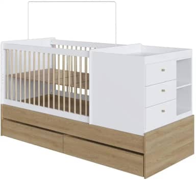Berço Multifuncional com Cômoda 5 Gavetas Marrom Branco