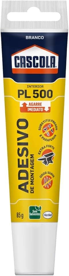 Cascola Monta & Fixa PL500 Interior Cola, Adesivo de montagem extraforte, para madeira, compensado, concreto, entre outros materiais, com agarre imediato, 1x85g