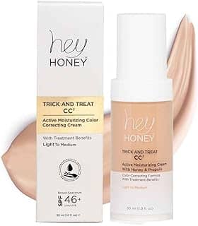 Hey Honey Truque e Travessura Cc Creme Spf 46 | Creme Hidratante Ativo Corretor de Cor com Mel e Própolis | Melhor Cobertura para Rosácea, Vermelhidão e Pele Madura | Livre de Crueldade | 1 Onça (Leve-Médio)