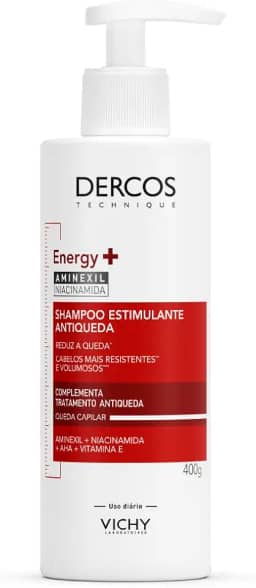 Vichy Dercos Energy+, Shampoo Estimulante, Tratamento Antiqueda para Cabelos Fracos e Quebradiços, Fortalece os Fios com Aminexil, Niacinamida e Vitamina E, 400g