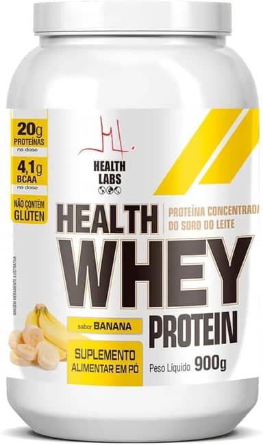 Whey Protein Sabor Banana, 20gr Proteína 4,1gr BCAA, Pós-Treino - Health Labs 900g