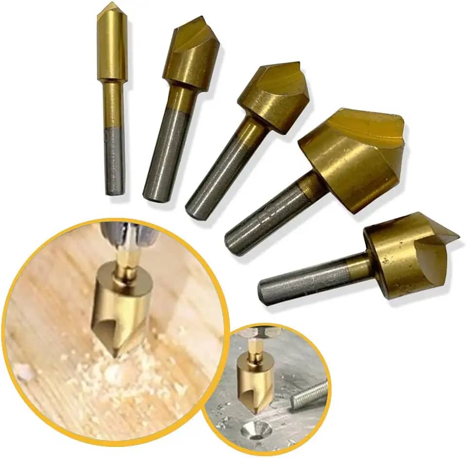 Kit 5 Brocas Escariadora Cônica Para Madeira Ferro 6 a 19mm Ferramenta Revestida em Titânio