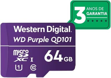 Cartão de Memória Com 3 anos de Garantia Micro SD 64GB WD Purple Intelbras