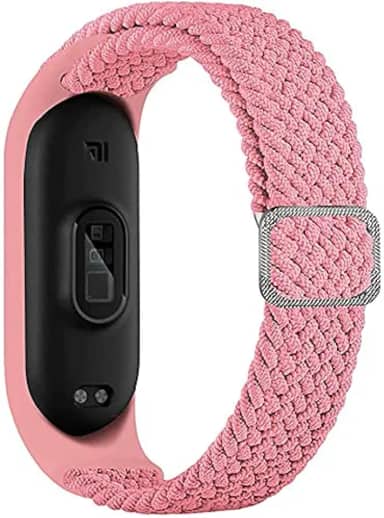 Pulseira Trançada para relogio Xiaomi Mi Band 6,5,4,3 Correia elástica ajustável esportiva Pulseira de substituição para Mi Band 6 5 4 3 (Rosa)