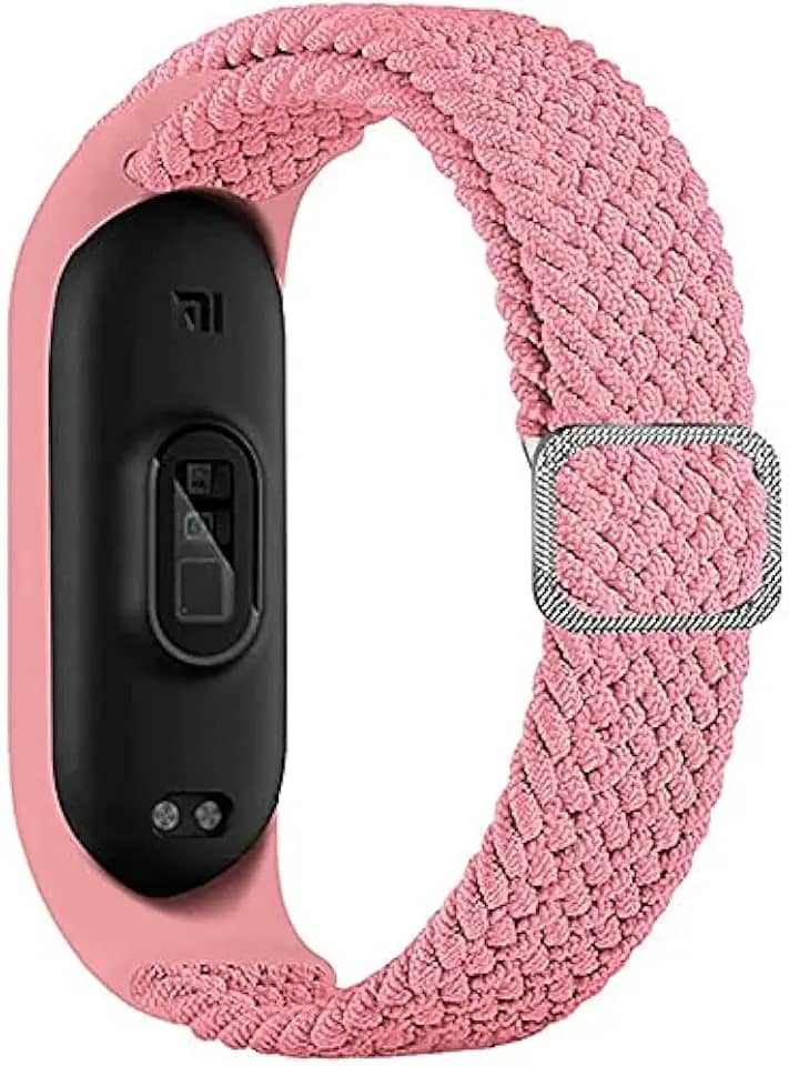 Pulseira Trançada para relogio Xiaomi Mi Band 6,5,4,3 Correia elástica ajustável esportiva Pulseira de substituição para Mi Band 6 5 4 3 (Rosa)