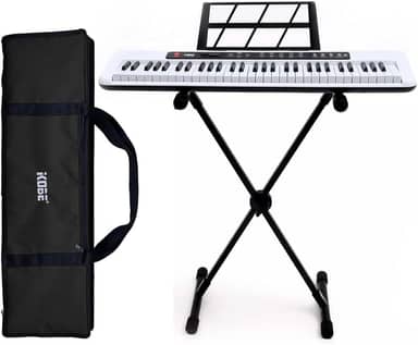 Kit Teclado Arranjador Kobe KB-150 WH Branco 5/8 61 Teclas Com Suporte e Capa Preta