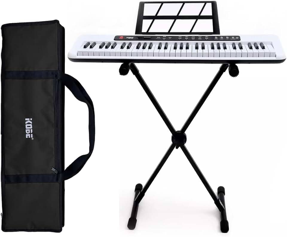 Kit Teclado Arranjador Kobe KB-150 WH Branco 5/8 61 Teclas Com Suporte e Capa Preta