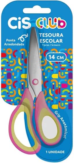 Tesoura Escolar CIS Club, Rosa, Blister com 1 unidade