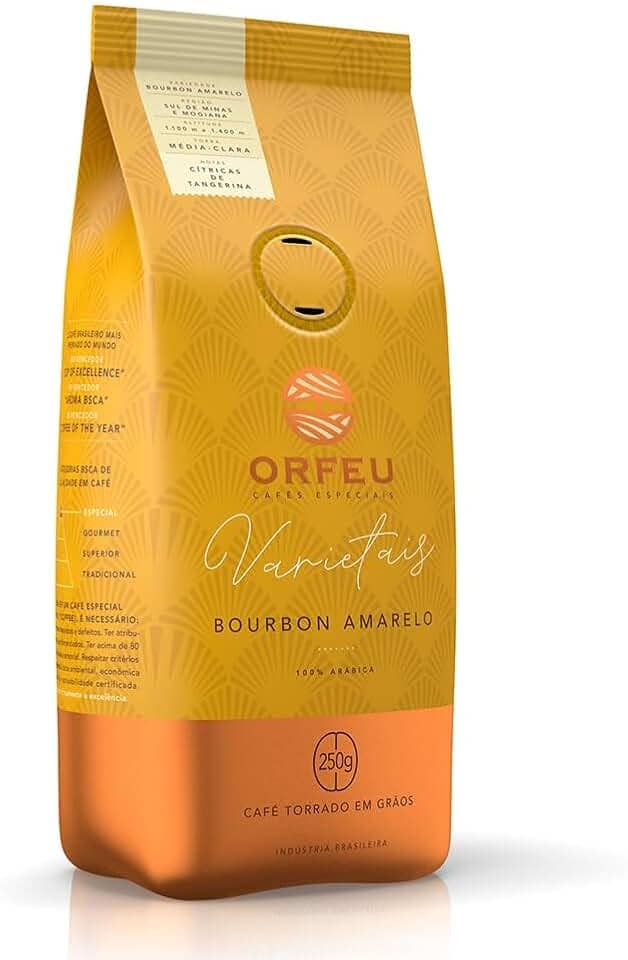 Orfeu Café Bourbon Amarelo em Grãos, 100% Arabica, Torra Média Clara 250g