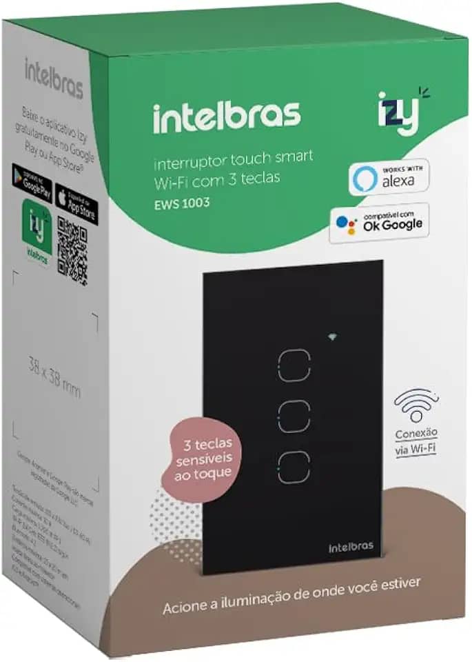 Interruptor Touch Inteligente 3 Teclas Wi-fi MIS 1003 Preto Intelbras