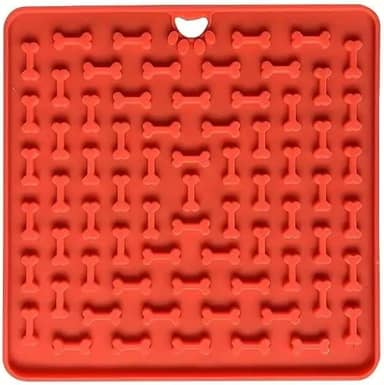 Comedouro Lento Tapete Lambedor Pet Cães e Gatos 18,5 x18,5 (Vermelho)