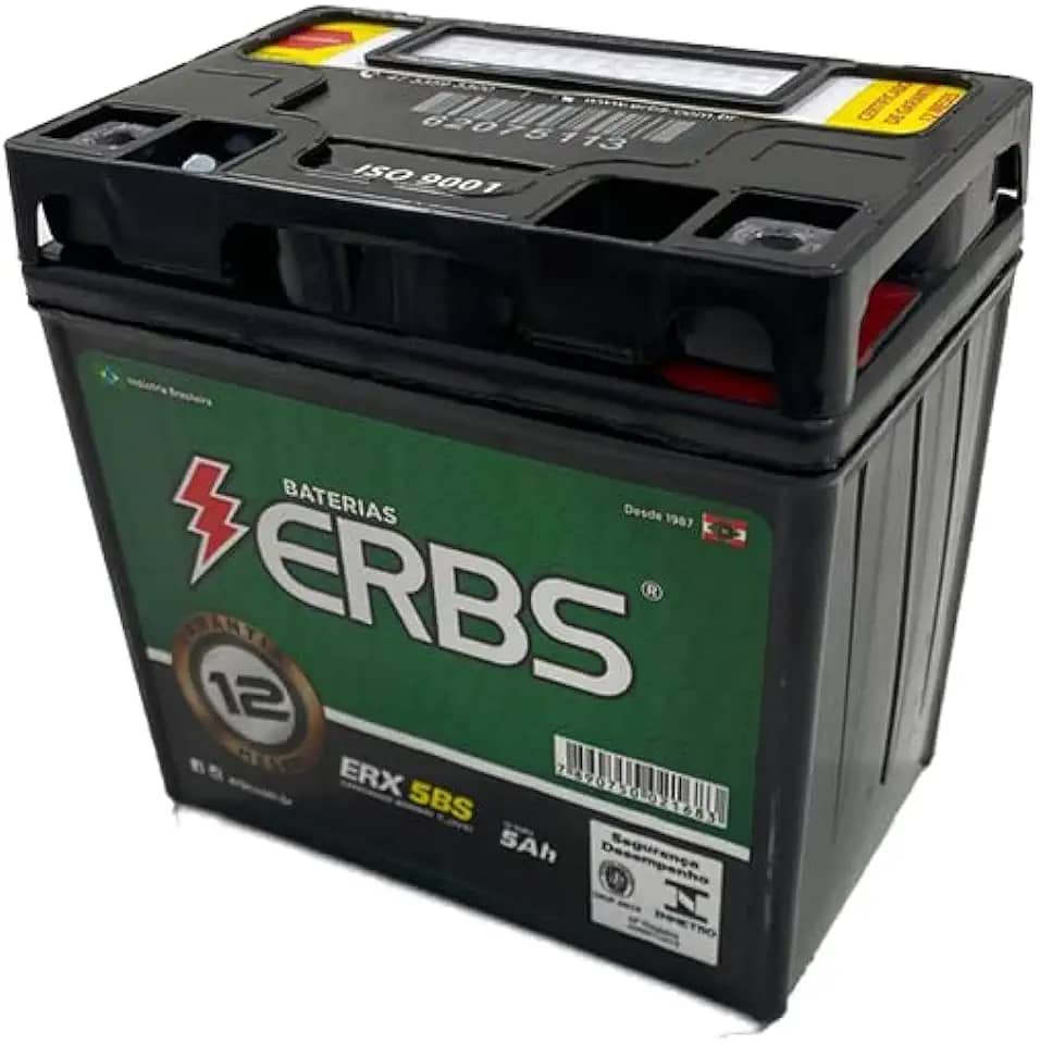 Bateria AGM SELADA ERBS de 5Ah para Titan 150 / Titan 160 / BIZ/POP/Cargo, Premium, 12V (Preto)