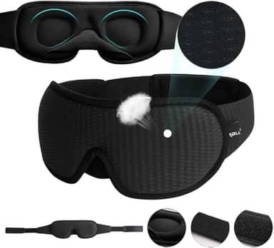 Máscara De Dormir 3D Acolchoada Tapa Olhos Bloqueia 100% A Luz Com Alça Ajustável Sono Profundo Rejuvenescedor Para Insônia Enxaqueca Viagens Na Cor Preta