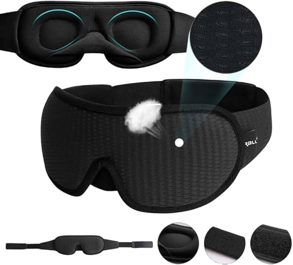 Máscara De Dormir 3D Acolchoada Tapa Olhos Bloqueia 100% A Luz Com Alça Ajustável Sono Profundo Rejuvenescedor Para Insônia Enxaqueca Viagens Na Cor Preta