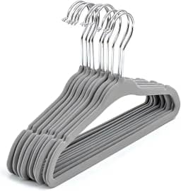 Kit 10 Cabides Slim de Veludo com Gancho Giratório Cromado – Antiderrapante, Ultrafino e Reforçado para Roupas Delicadas e Pesadas (Cinza)