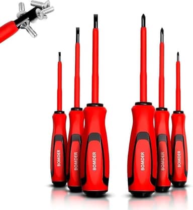 Kit Chaves de Fenda e Phillips Isoladas Profissional 6 Peças com Cabo Emborrachado, Pontas Magnetizadas e Isolamento Elétrico Ferramentas de Precisão para Eletricista